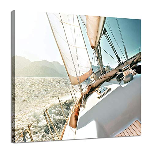 Artistic Path Sailboats Pictures Seascape Arts Paintings: Nautical & Sea Artwork Printed On Wrapped Canvas For Bathroom (24" W X 18" H, Multi-Sized) #TOP5