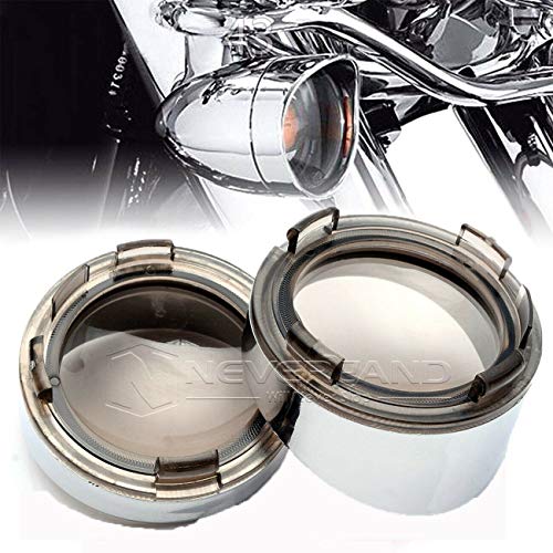 NEVERLAND 2 inches Chrome Visor-Style Turn Signal Bezels With Smoke Lens For Dyna Street Glide Road Softail Custom Cruiser