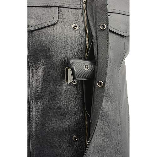 Milwaukee Leather Men's LKM3713 Black Leather Dual Closure Club Style Vest w/External Quick Draw Pocket4