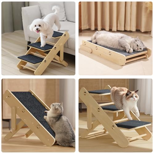 IcyByte 2-Level Convertible Foldable Dog Ramp & Stairs for Couch, Bed & Car, Wood Pet Steps for Small Dogs & Cats up to 22 lbs, Non‑Slip Carpeted Surface, Portable Design (Assembly Required) - Thumbnail 7