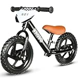 KRIDDO Toddler Balance Bike 2 Year Old, Age 18 Months to 5 Years Old, 12 Inch Push Bicycle with Customize Plate (3 Sets of Stickers Included), Gift Bike for 2-3 Boys Girls, Black