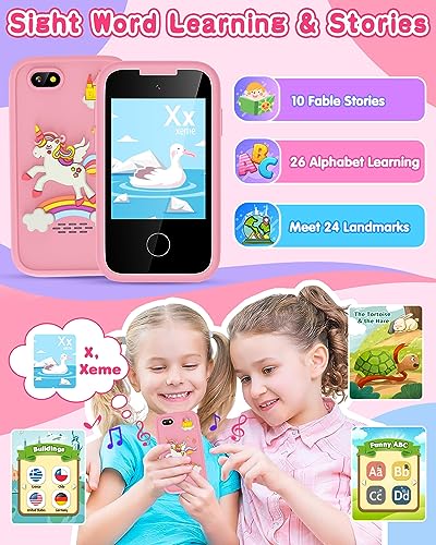 Kids Smart Phone for Girls Touchscreen Kids Phone Gifts for Girls Age 6-8 with Dual Camera Music Game Learning Toy Phone Christmas Birthday Gifts for 3 4 5 6 7 8 Year Old Girls with 8G SD Card