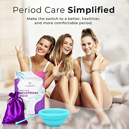 Ecoblossom Reusable Menstrual Disc - Menstrual Cup - Soft Period Disc For Women Designed With Flexible, Medical-Grade Silicone Period Cup (Cyan) #TOP7