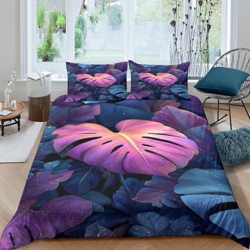 Parure de lit fleurs violettes en microfibre avec housse de couette 3D King 220x240cm