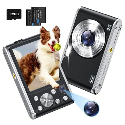 Digital Camera,4K Autofocus Compact Camera with 32G SD Card and Dual Camera,HD 48MP with 2.8″ Large Screen, 16X Digital Zoom Kids Digital Camera with 2 Batteries,Vlogging Camera for Beginners