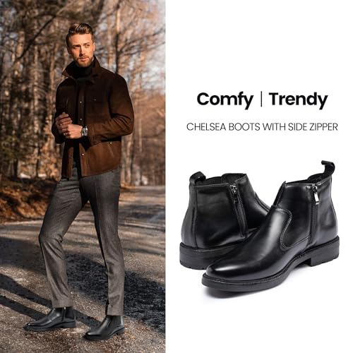 OKKO Mens Chelsea Dress Boots Genuine Leather Classic Stylish Casual Slip On Ankle Boot for Men Black, Size 112