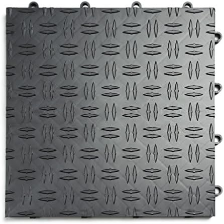 Big Floors GarageTrac Diamond, Durable Copolymer Interlocking Modular Non-Slip Garage Flooring Tile (24 Pack), Graphite
