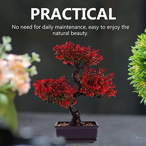 Hanabass Artificial Bonsai Tree Red Blossom Faux Potted Plant Fake Bonsai In Pot Plant Landscape Desk Decoration For Home Bedroom Living Room Office Decor #TOP2