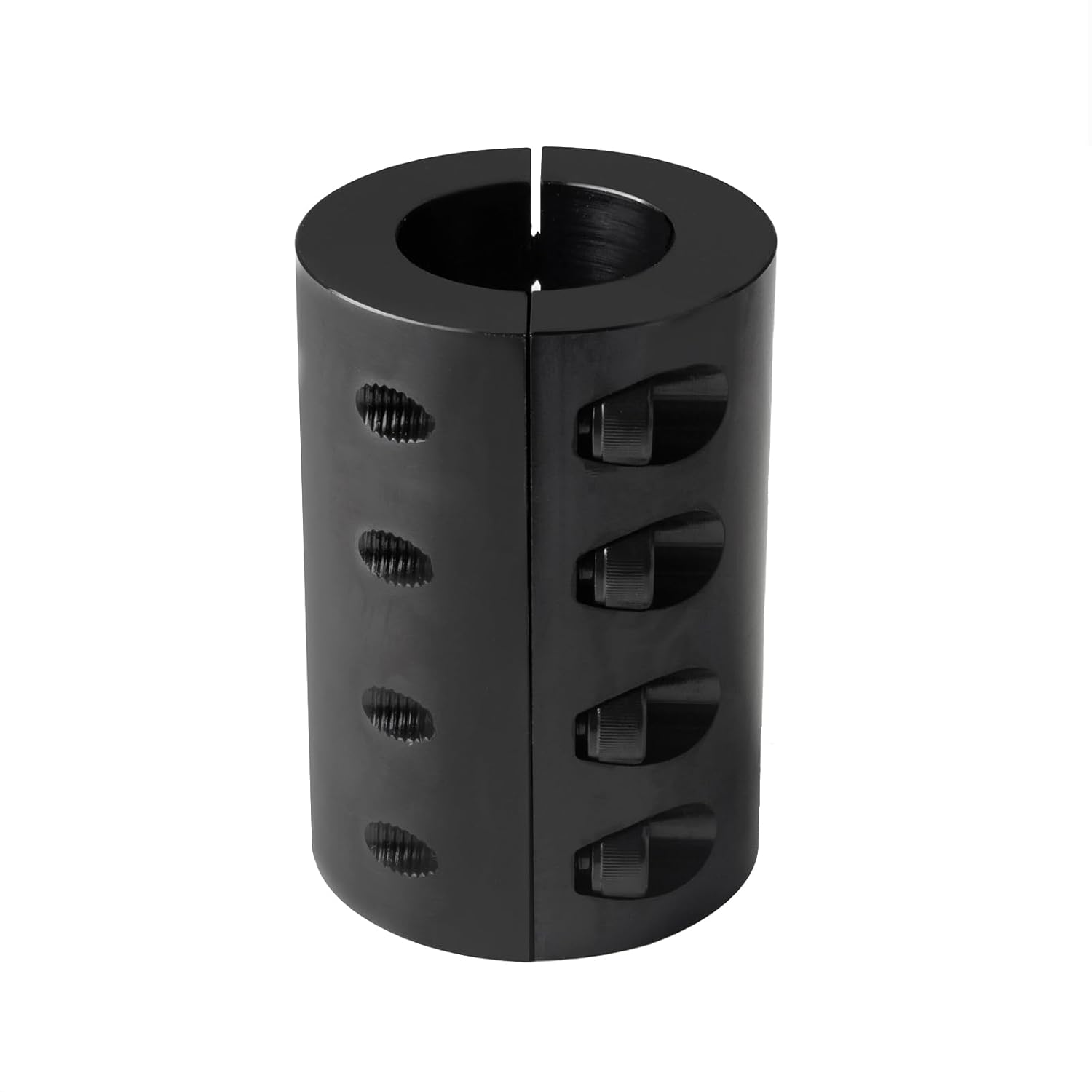 3/4" to 3/4" Rigid Shaft Coupling, 1-1/2" OD, 2-1/4" Length, Double Split Clamp Coupling, Black Oxide Plated, with 1/4-28 x 5/8" Set Screws