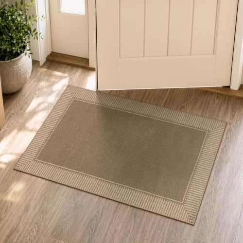 Moynesa Easy Jute 2x3 Indoor Outdoor Rug, Brown Striped Border Area Rug
