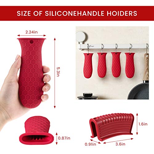 8 Pieces Silicone Hot Handle Holder Non Slip Pot Holders Cover Assist Hot Pan Handle Rubber Heat Resistant Pot Sleeve Grip Cookware Handle For Frying Cast Iron Skillet Metal Pan (Red) #TOP1