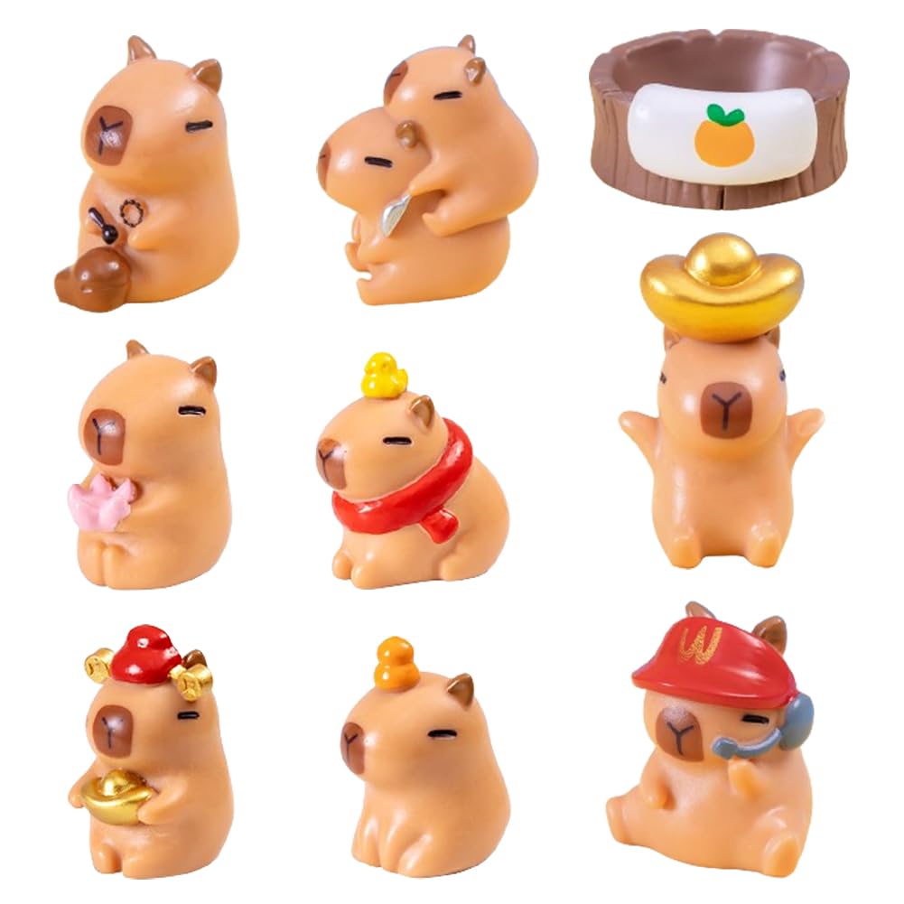 9PCS Capybara Figures, Capybara Cake Topper Capybara Action Figure Toys Mini Figures Set Birthday Party Capybara Animal Figurine Sensory Toy Capybaras Plastic Animal Figures Kids Toys