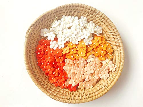 Plflower Set Of 50 Tiny Flower Mixed Tone Orange Embellishment With Thread Stem Mulberry Paper Flower Size 0.30" Very Small Orange1 Craft Handmade Wedding Scrapbook For So Many Card Craft Projects #TOP4