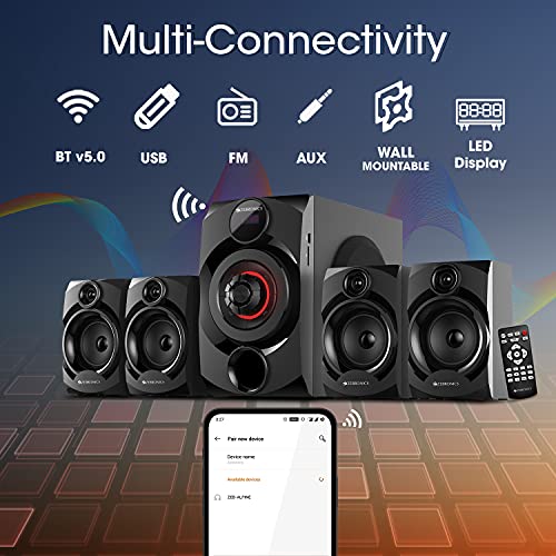 Image of Zebronics ZEB-ALPINE Wireless Bluetooth Multimedia Speaker With Supporting SD Card, USB, AUX, FM & Remote Control. (60 Watt, 4.1 Channel)