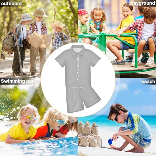 Image of 3T Toddler Boy Shorts Set Black Hawaiian Button Down Shirts Summer Outfits for Little Boy