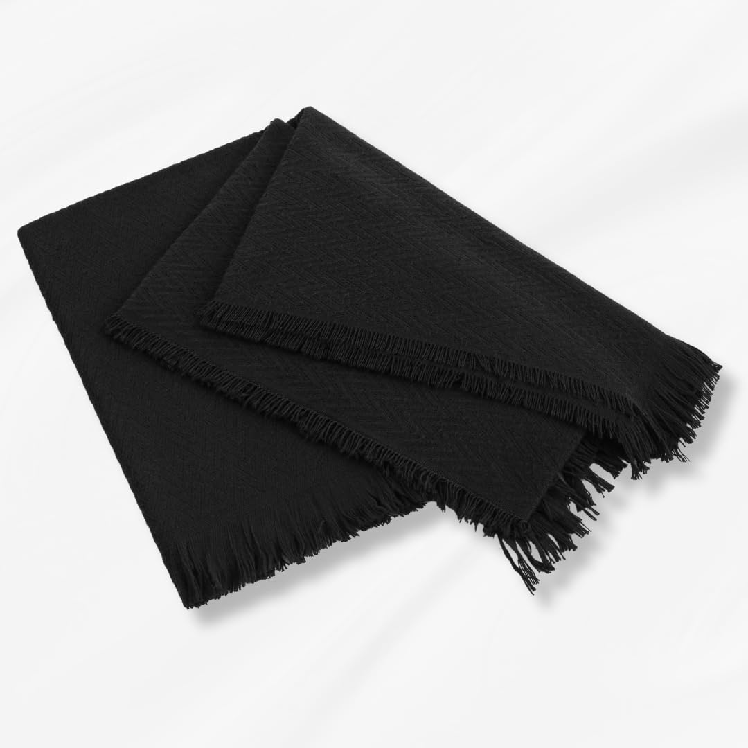 Lanovenanube Colcha Multiusos para sofá y Cama Espiga. Plaid cubrecama y cubresofa de algodón - poliéster. Manta Foulard cómoda y práctica. Medida 120x180 cm, Color Negro