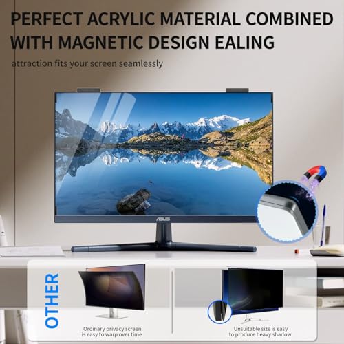 GUDTEKE Magnetic Computer Privacy Screen 27 inch, 9H Hanging Privacy Screen for Computer Monitor for 16:9 Monitor, Acrylic HD Eye Protection Anti Glare Blue Light Filter - Image 4