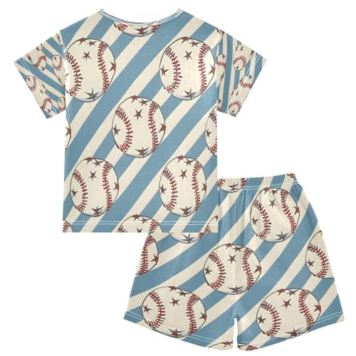 senya Short Sleeve Pajamas Sets Summer Cotton Sleepwear Baseball Balls Star2