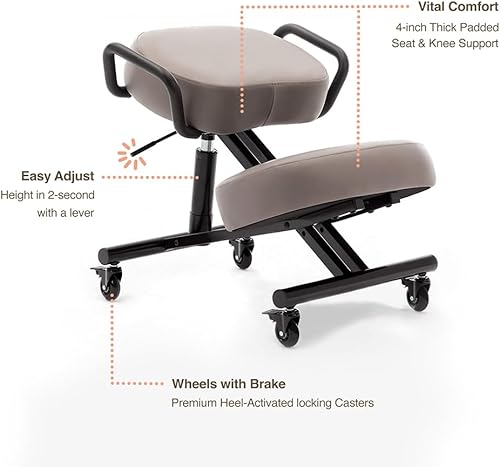 Miniatura 5 de Silla ergonómica 512 AKONI, taburete ajustable para el hogar y la oficina, mejora tu postura, cojines gruesos y cómodos, ruedas de bloqueo (negro,