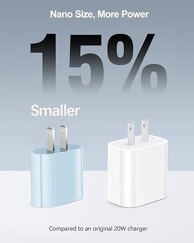 Miniatura 3 de Cargador para iPhone 15, certificado por Apple Bloque de cargador de pared USB C de 20 W con cable de carga rápida tejido USB C a C de 6.6 pies para
