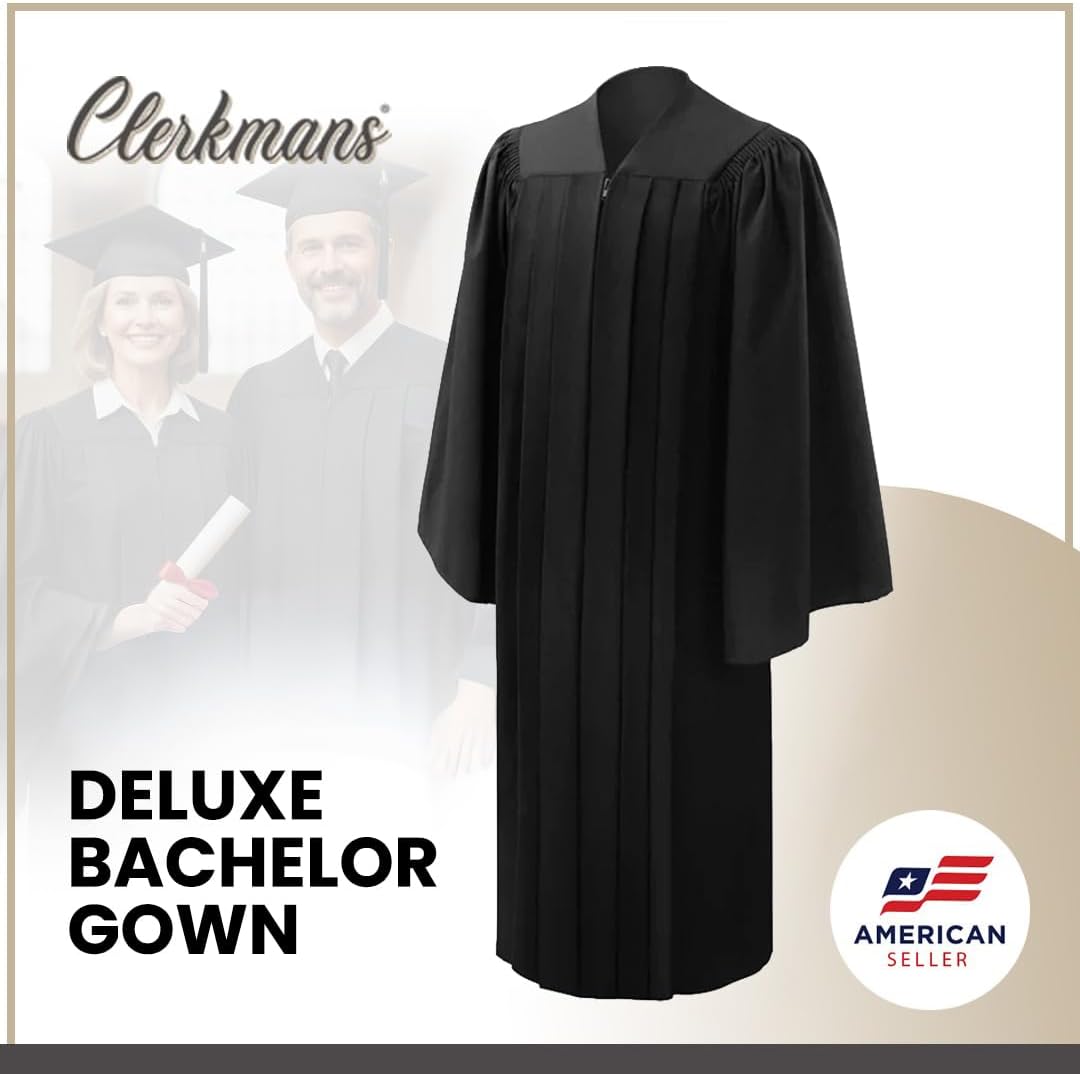 CLERKMANS Unisex Adult Deluxe Black Bachelors University Graduation Gown
