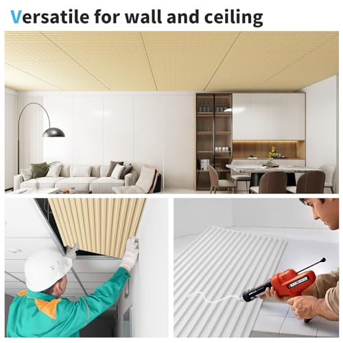 Art3d 6 Stück 3D-Wandpaneele PVC Deckenfliesen Lamellen-Design Innenwanddekoration 120x60 cm (2x4 FT) dekorative abgehängte Deckenplatten Eiche 4,4 ㎡