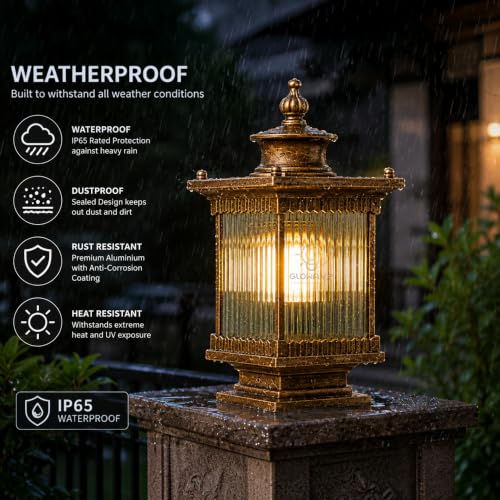 Image of Glowave Decorative Outdoor Bronze Square Post Light Pillar Light Column Light, Waterproof Lantern Post for Patio or Fench Deck, Doorway Porch Pillar Lamp - Warm White (P-6735 /BG)