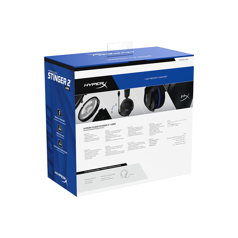 HyperX Cloud Stinger 2 Zestaw Słuchawkowy do Gier PlayStation, Lekki Nauszny z Mikrofonem, 40 mm, Czarny