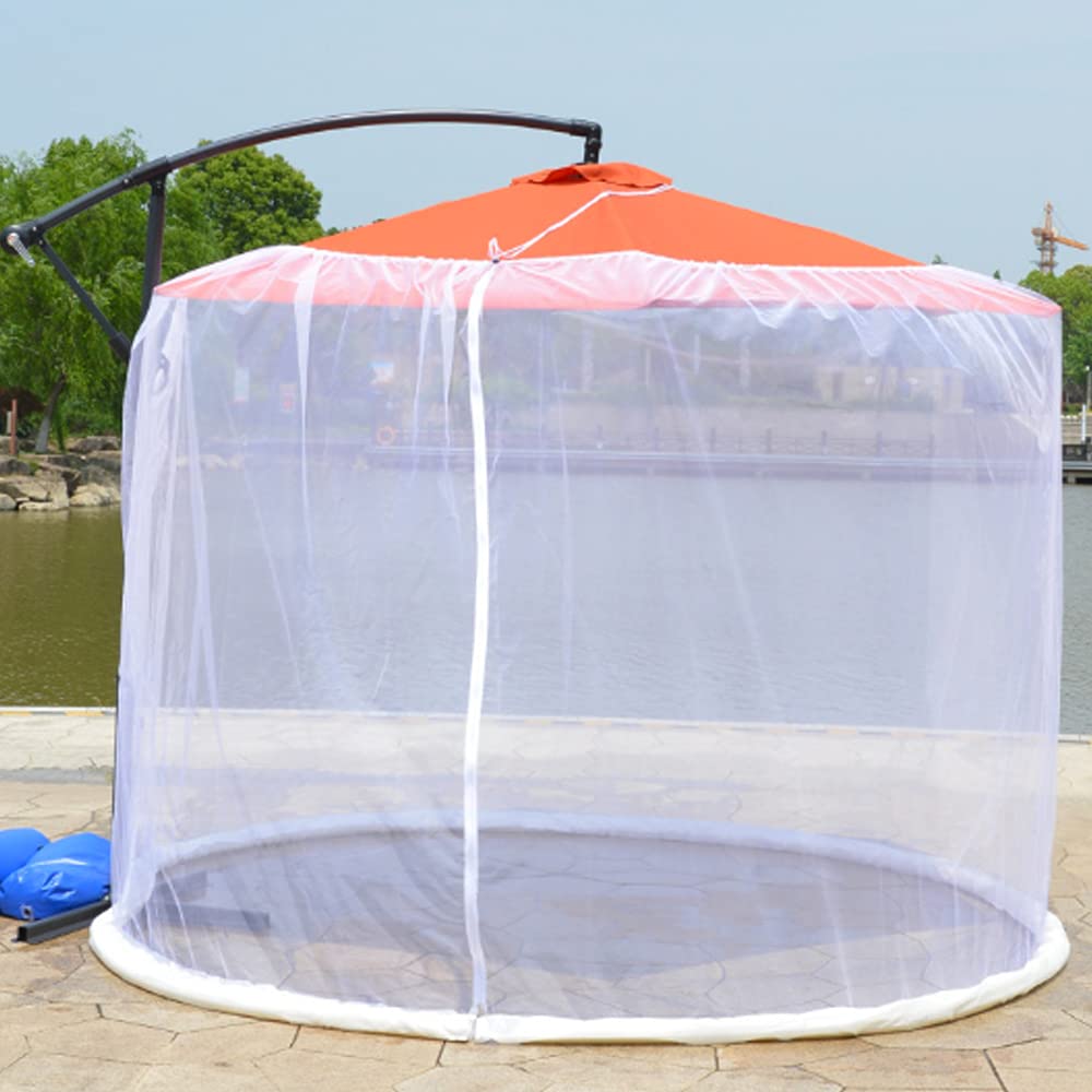 Moskitiera na zewnątrz, Składana siatka na parasol ogrodowy, czarno-biała, wiele typów, 300x230cm, zapinana zamek(Bianco,Ombrello con braccio a banana)