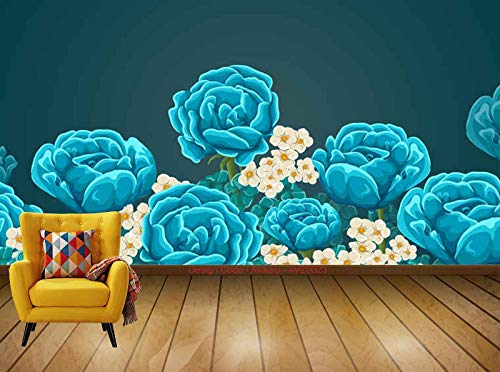 Avikalp Exclusive AVZ0023 Modern Minimalist Hand Painted Blue Peony Flower Tv Background Wall HD 3D Wall Sticker(152cm x 91cm)
