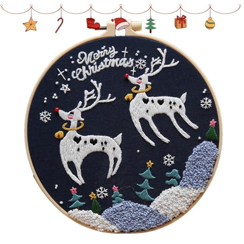 Conjunto de Puntos de Cruz Navideños | Kits de cruz bordados DIY | Kit de material de punto de cruz bordado para principiantes y adultos
