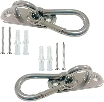 2 Set Heavy Duty Stainless Steel Eye Plate Hammock Hanging kit Ceiling Hooks Hanger Hook Hammock Wall Mount for Garage Ceiling Gym Balcony Boat Hardware Ellipse