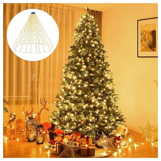 400LED Luces Arbol Navidad con Anillo, 2m x 16 Cadena de Luces para Arbol de Navidad con 8 Modos, Decoracion Arbol Navidad, Adornos Navidad Exterior, Temporizador, Blanco Cálido