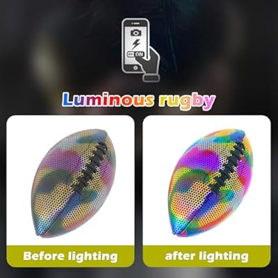 Glow in The Dark Football, Holographic Football, Light Up Football, Luminous Light Up Reflective Football for Night Games & Training, Glow in The Dark LED Ball Gifts for Boys Ages 6 and Above