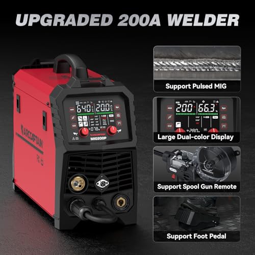 ARCCAPTAIN Pulse MIG Welder, 200A 7 In 1 Pulse MIG/Gas MIG/Flux Core MIG/Stick/Lift TIG/Spot Welding/Spool Gun 110V 220V Aluminum Welding Thin Sheet Metal Welding Machine with LED Digital Display by ARCCAPTAIN - Image 5