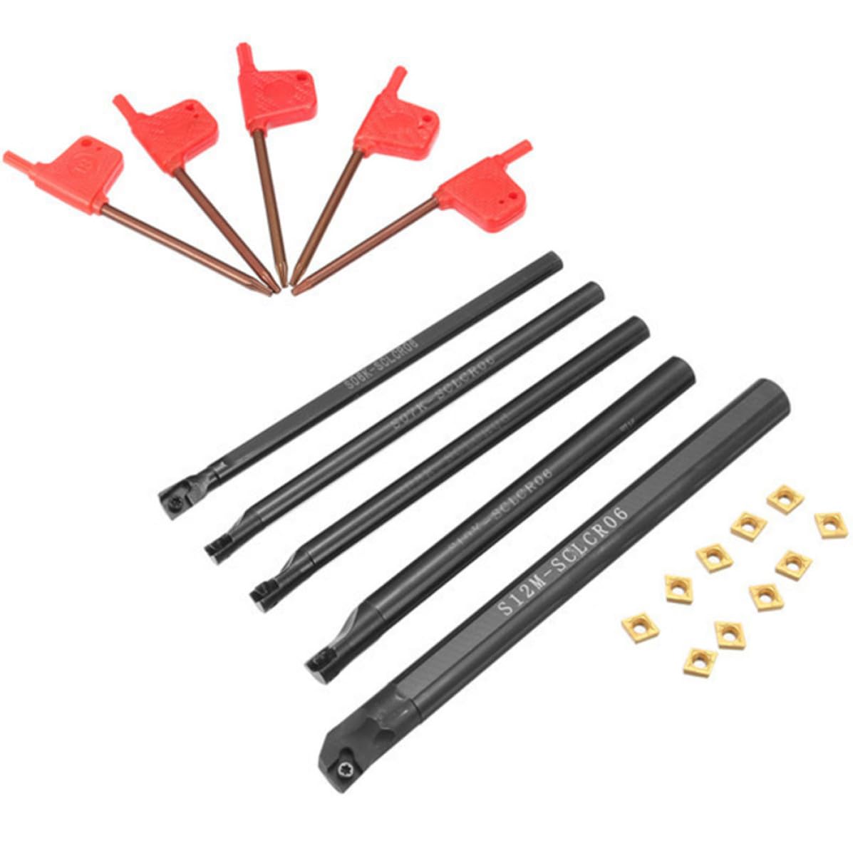 Outil de tournage bois métal CLCR 5 pièces 6-12 mm avec 10 plaquettes CCMT0602 carbure
