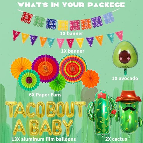 30Pcs Taco Bout a Fiesta Decorations, Fiesta Party Decorations Include Paper Pompoms Paper Fans Fiesta Banner Taco Cactus Avocado Sombrero Foil Balloons for Mexican Cinco De Mayo Party Decorations by Bluegogo - Image 4