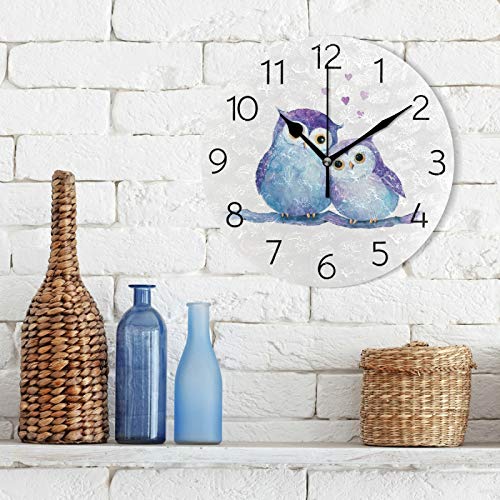 Biekaya Cute Owls Round Wall Clock Hanging Quiet Battery Operated Modern Art Wall Clocks For Bedroom Kitchen Living Room #TOP4