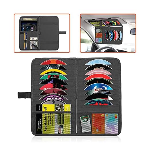 Trobo Car Visor Organizer, 18 Double Sided Sleeve Pockets CD Holder for Personal Items, Documents, 2 in 1 Registration and Insurance Card, Ticket & DVD Storage Case Pouch, Interior Visor Accessories