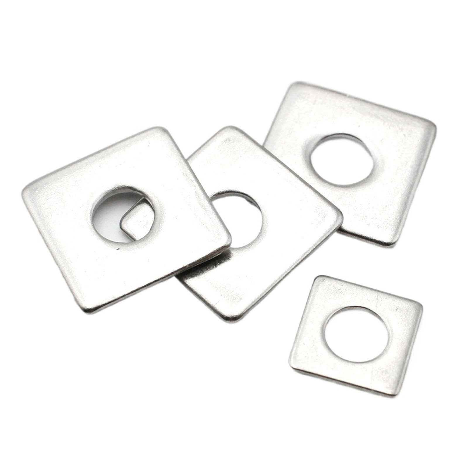 arandelas cuadradas, Arandelas de placa cuadrada acero inoxidable, arandelas planas cuadradas 304, paquete plateado 10 tamaños M3 a M20(M4x10x1mm 50pcs)