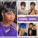 YKHJH Pixie Cut Wig Human Hair For Black Women Short Straight Human Hair Wigs With Bangs Full Machine Made Wigs (Brown)