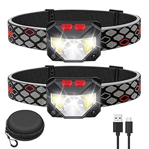 Kucoal wiederaufladbare LED-Stirnlampe, wasserdichte Taschenlampe, Bewegungsmelder, 800 Lumen, hell, 30 Stunden Laufzeit, USB-Stirnlampe für Laufen, Camping, Wandern und mehr, 2er-Pack