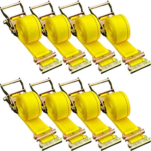 VEVOR E-Track Ratchet Strap, 8 Pack 2" x 15'Polyester Tie-Down Rachet Straps，4400 lbs Cargo Tie-Downs,E-Track Spring Fittings，Durable Tie-Downs for Motorcycles, Tire, Trailer Loads