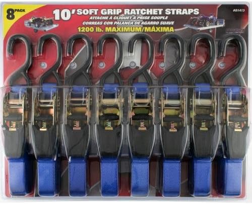 ERICKSON MANUFACTURING - 1โณ x 10' โ 1200 Lb. Soft Grip Ratcheting Tie-Down Straps (1413), Qty 8