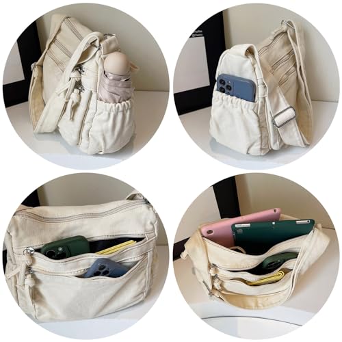 Bolso bandolera de lona unisex con bolsillos con cierre miniatura 6