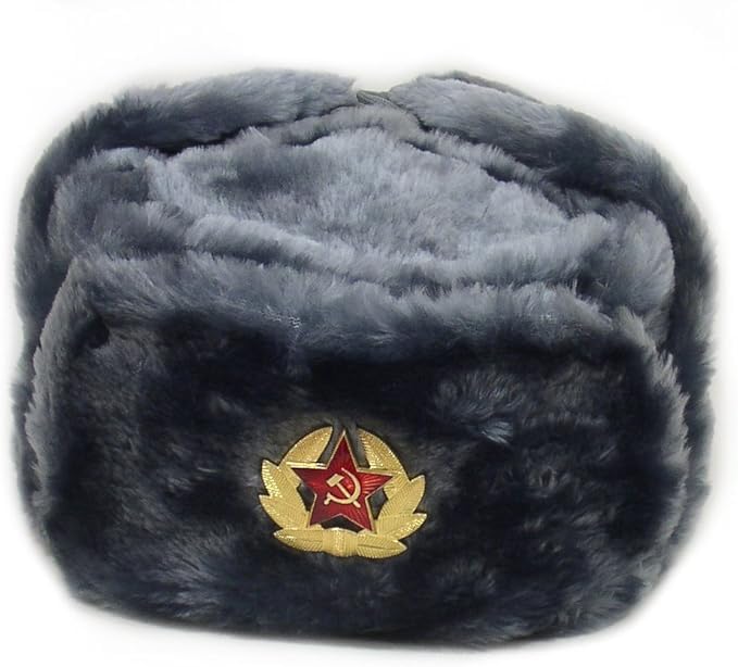 Image of Winter Fur Ushanka Russian Hat with Secret Pocket and Removable RED Star Emblem