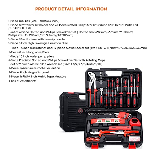 M MEEPO Tool Set, 186-Piece Tool Kit for Men Women Home and Household Repair, Complete Home Tool Kit for DIY, College Students, with Solid Toolbox