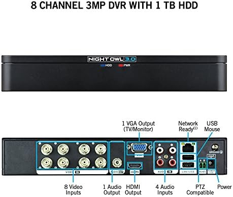 Night Owl 8 Channel HD Wired Video Security DVR with 1TB Hard Drive, Black