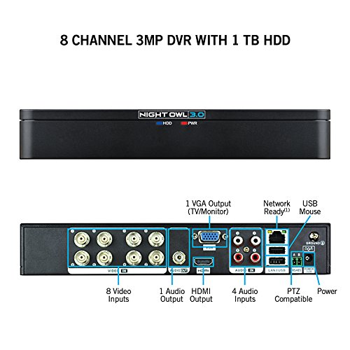 Night Owl 8 Channel HD Wired Video Security DVR with 1TB Hard Drive, Black - Thumbnail 4