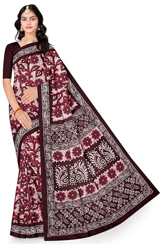 Image of TAMAIRA FASHION Mulmul Pure Cotton Saree For Woman Floral Batik Printed |Office Wear Daily Wear Sarees For Women Without Blouse Piece (Available in 16 Colours)